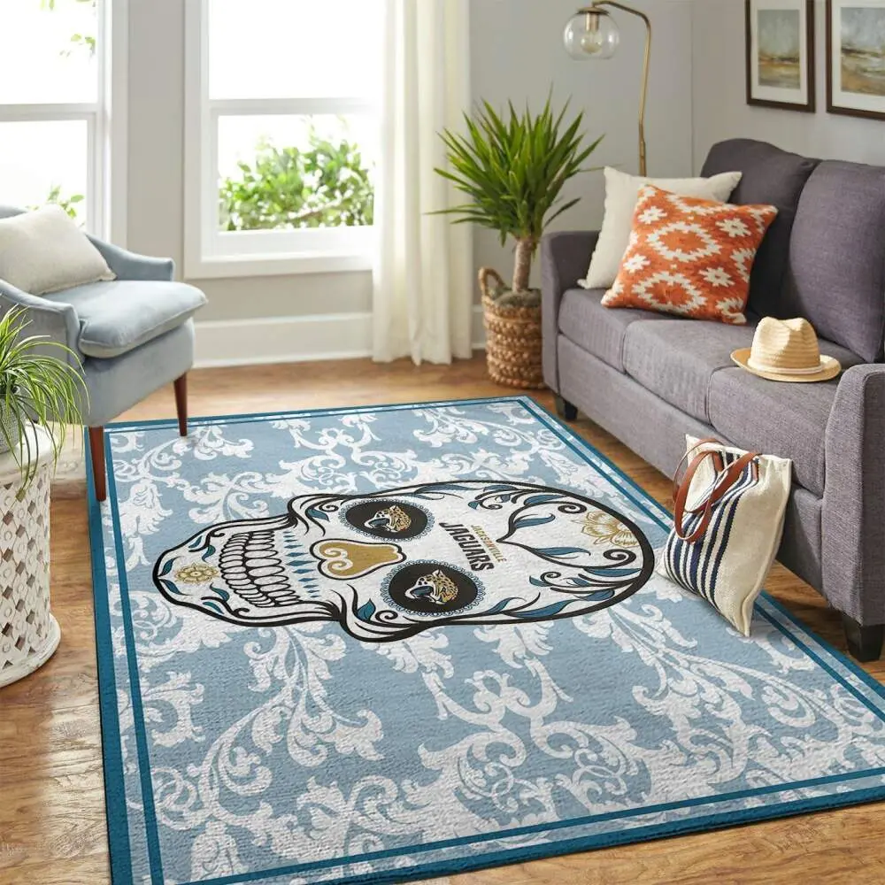 Jacksonville Jaguars Nfl Skull Flower Living Room Sports Rug Regtangle Carpet