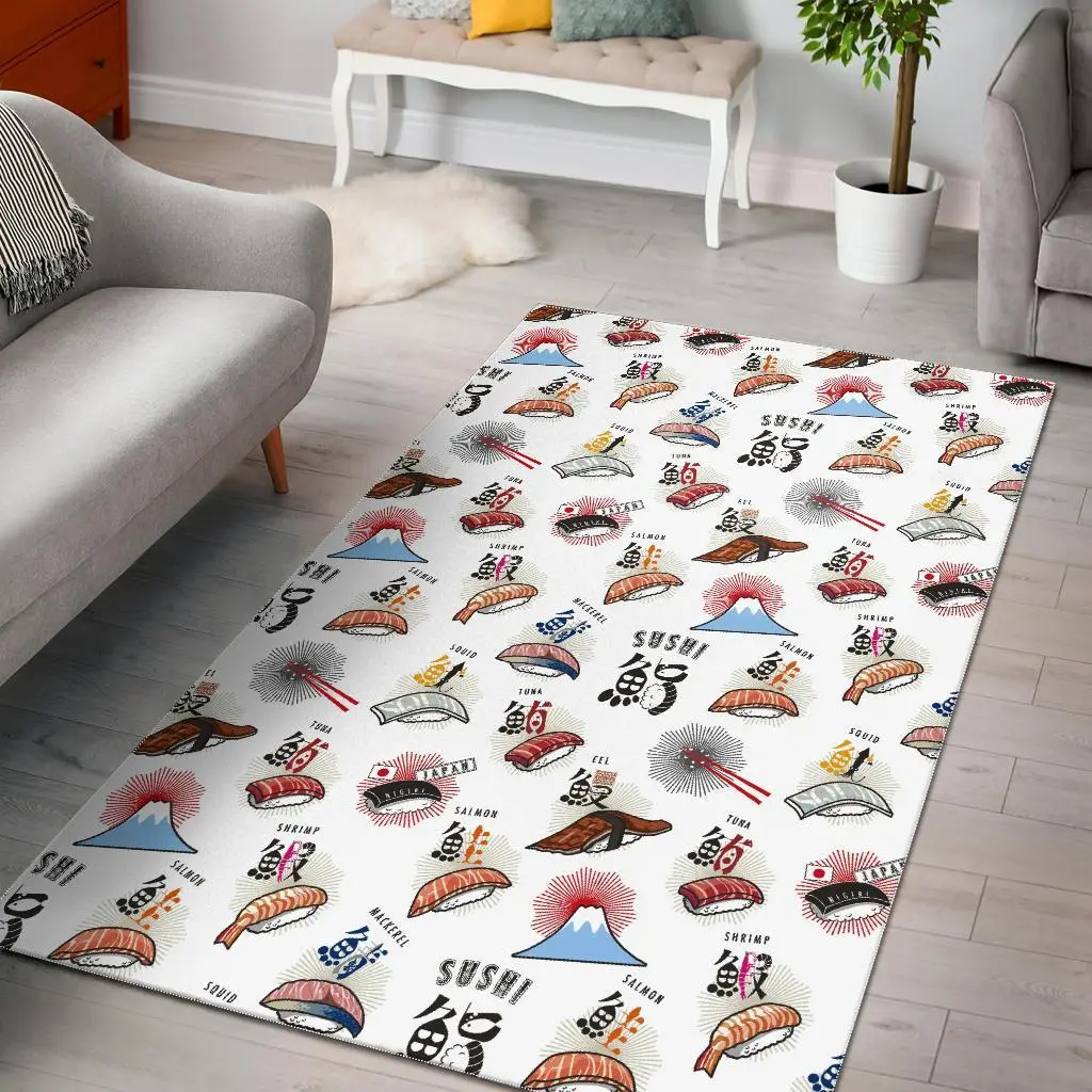 Japanese Sushi Kawaii Pattern Print Area Rug Living Room Rug Home Decor