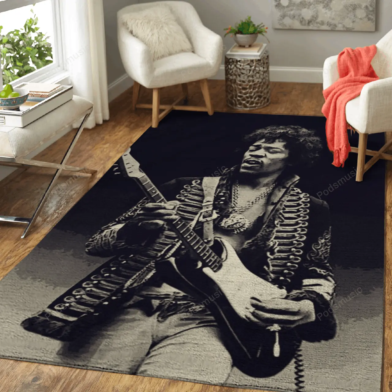 Jimi Hendrix With A Guitar Music Artist Art For Fans Area Rug Living Room Carpet Rug Regtangle Carpet Floor Decor Home Decor