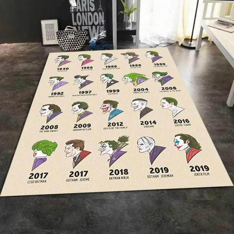 Joker Through The Ages Rug Batman Dc Illustrated Area Rug Carpet Decor Boy Room Decor
