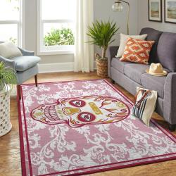 Kansas City Chiefs Nfl Rugs Skull Flower Style Living Room Regtangle Carpet