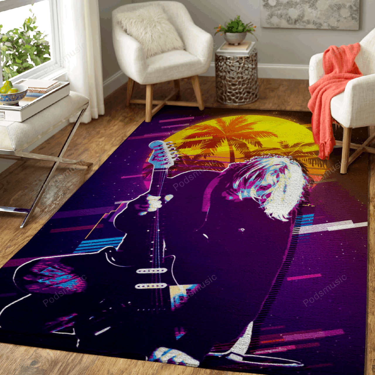 Kurt Cobain And Guitar 80S Artwork Music Synthwave 80S Art For Fans Area Rug Living Room Carpet Rug Regtangle Carpet Floor Decor Home Decor