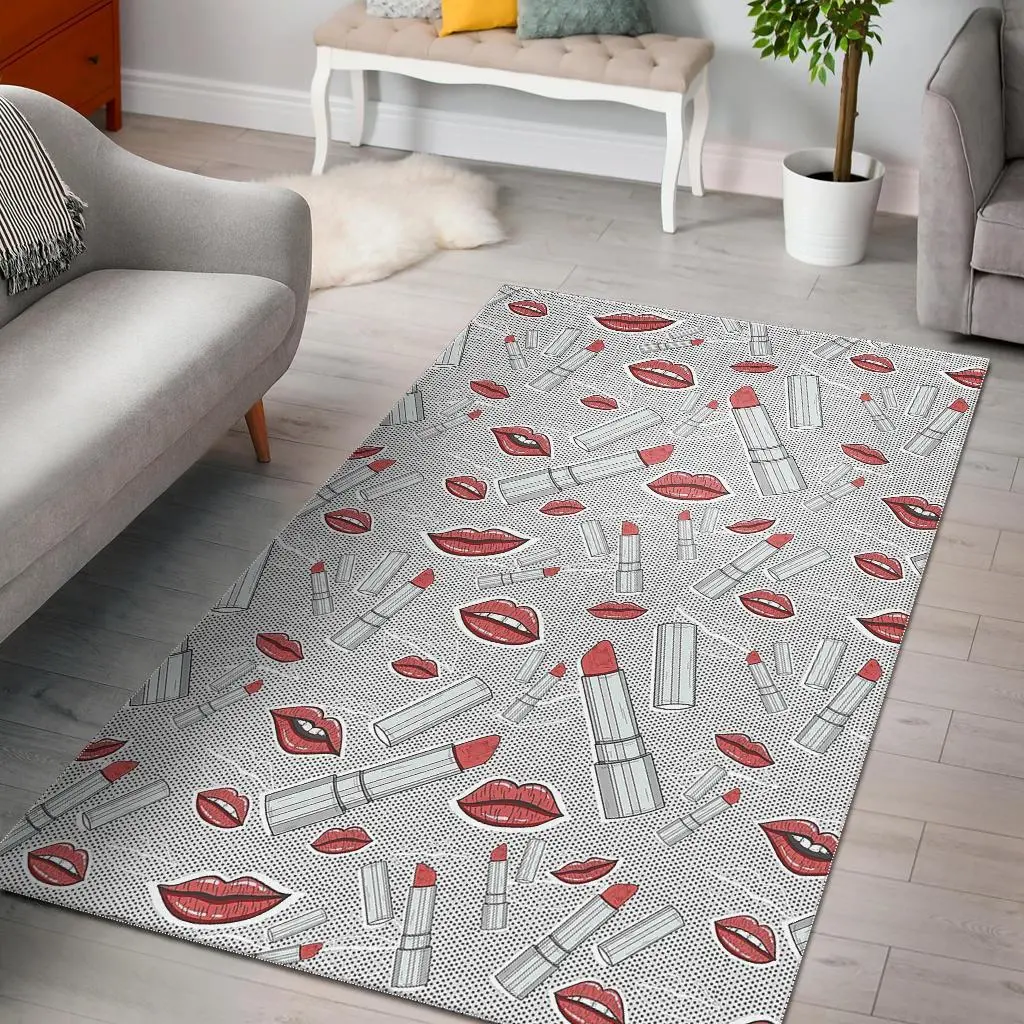 Lipstick Red Lips Pattern Print Area Rug Living Room Rug Home Decor