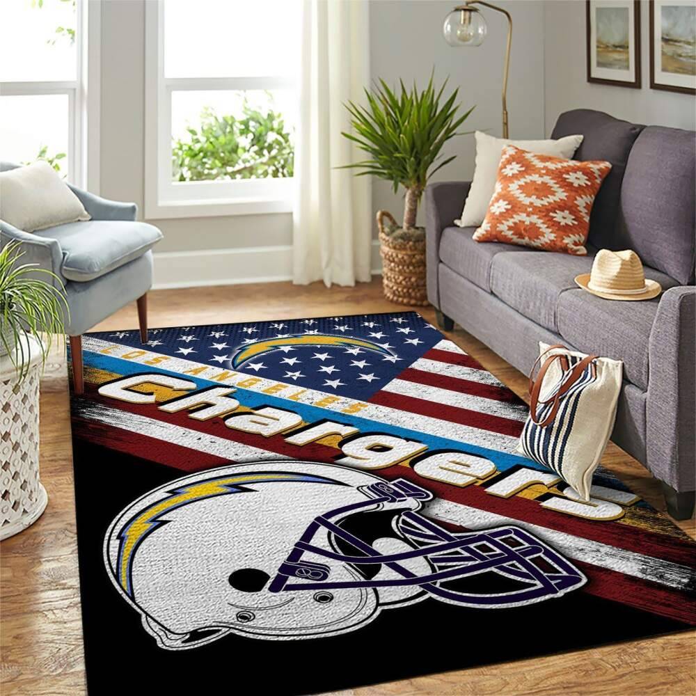 Los Angeles Chargers Nfl American Flag Style Living Room Sports Rug Regtangle Carpet