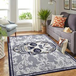 Los Angeles Rams Nfl Skull Flower Style Living Room Sports Rug Regtangle Carpet