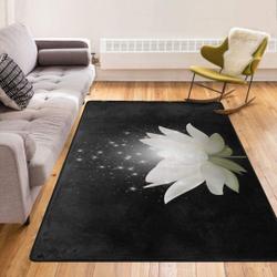 Magic White Lotus On Black Background Dhcg1610077R Rug Living Room Rug Home Decor