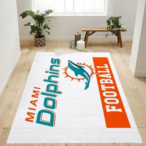 Miami Dolphins Football Nfl Team Logo Rug Bedroom Rug Home Decor Floor