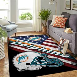 Miami Dolphins Nfl American Flag Style Living Room Sports Rug Regtangle Carpet