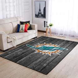 Miami Dolphins Nfl Grey Area Rugs Wooden Style Living Room Regtangle Carpet