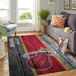 Miami Heat Nba Wooden Style Living Room Carpet Sports Rug Regtangle Carpet