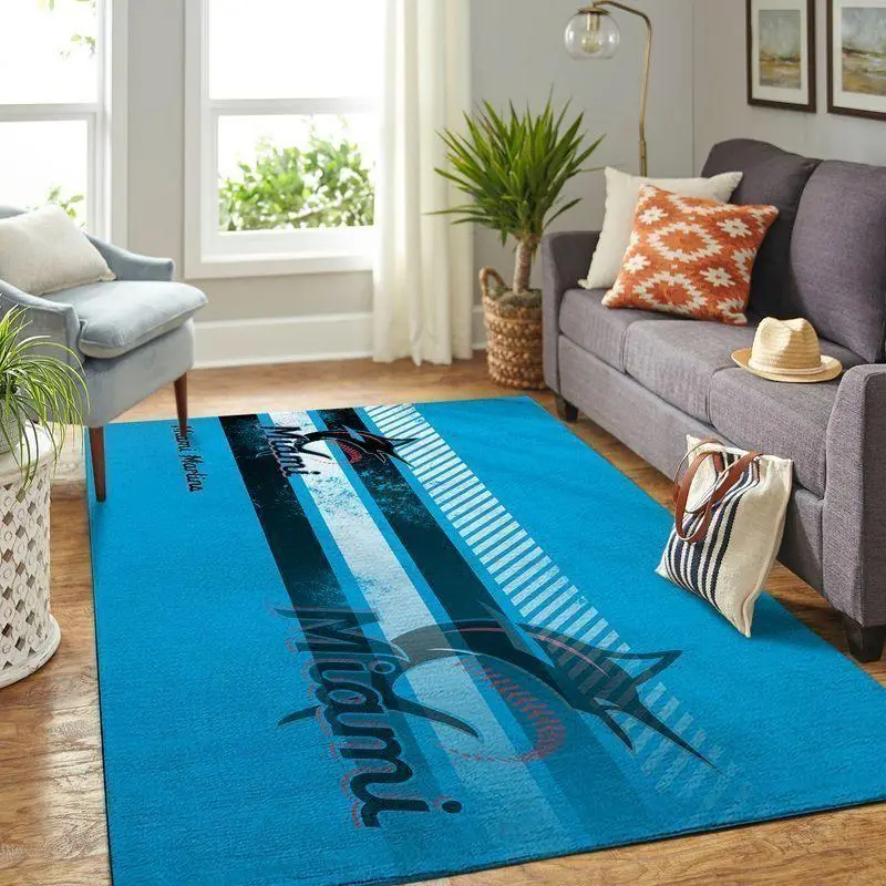 Miami Marlins Area Rug Mlb Team Logo Carpet Living Room Rugs Carpet V3668