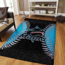 Miami Marlins Area Rug Mlb Team Logo Carpet Living Room Rugs V3676