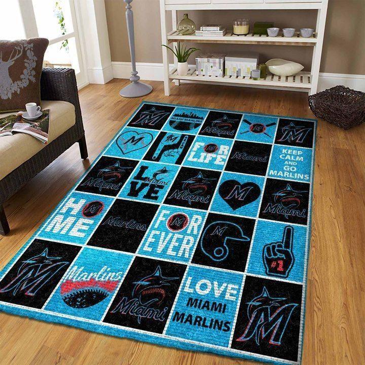 Miami Marlins Area Rug Mlb Team Logo Carpet Living Room Rugs V8392