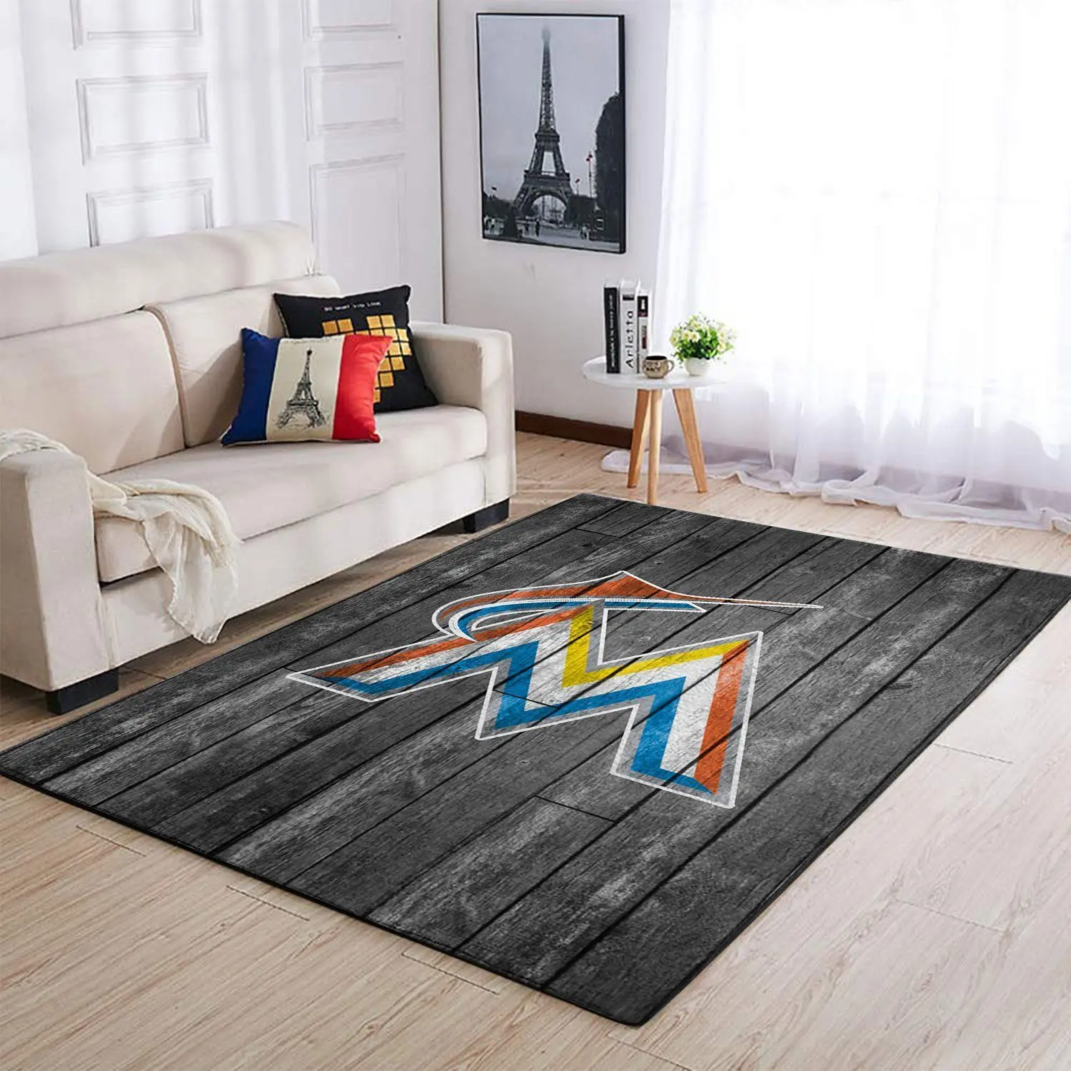 Miami Marlins Wooden Area Rug Mlb Team Logo Carpet Living Room Rugs 4