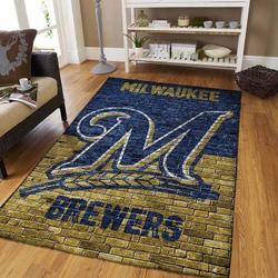 Milwaukee Brewers Wall Brick Area Rug Mlb Team Logo Living Room Rugs V1757