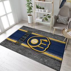 Milwaukee Brewers Wooden Area Rug Mlb Team Logo Carpet Living Room Rugs Decor 3