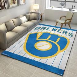 Milwaukee Brewers Area Rug Mlb Team Logo Carpet Living Room Rugs Decor 5