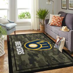 Milwaukee Brewers Camo Area Rug Mlb Team Logo Carpet Living Room Rugs Decor 5