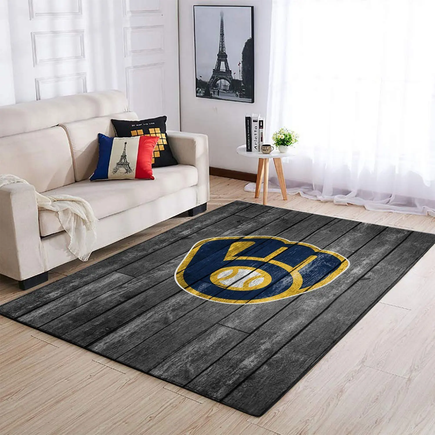 Milwaukee Brewers Wooden Area Rug Mlb Team Logo Carpet Living Room Rugs Decor 7