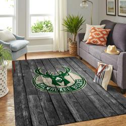 Milwaukee Bucks Nba Grey Wooden Style Living Room Carpet Rug Regtangle Carpet