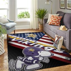 Minnesota Vikings Nfl American Flag Snoopy Living Room Rug Regtangle Carpet