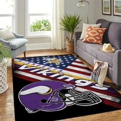 Minnesota Vikings Nfl American Flag Living Room Sports Rug Regtangle Carpet