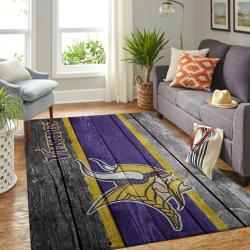 Minnesota Vikings Nfl Wooden Style Living Room Carpet Rug Regtangle Carpet