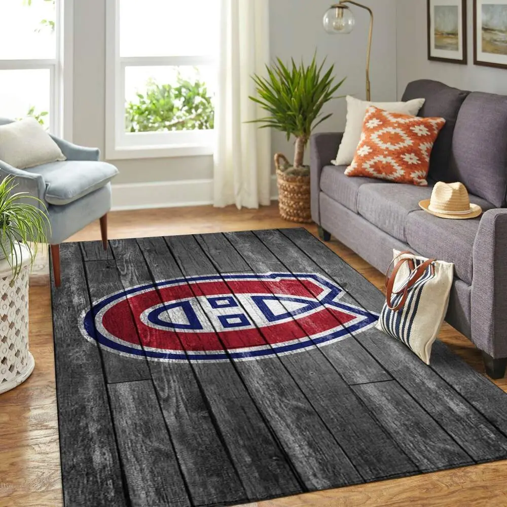 Montreal Canadiens Nhl Grey Wooden Style Living Room Rug Regtangle Carpet