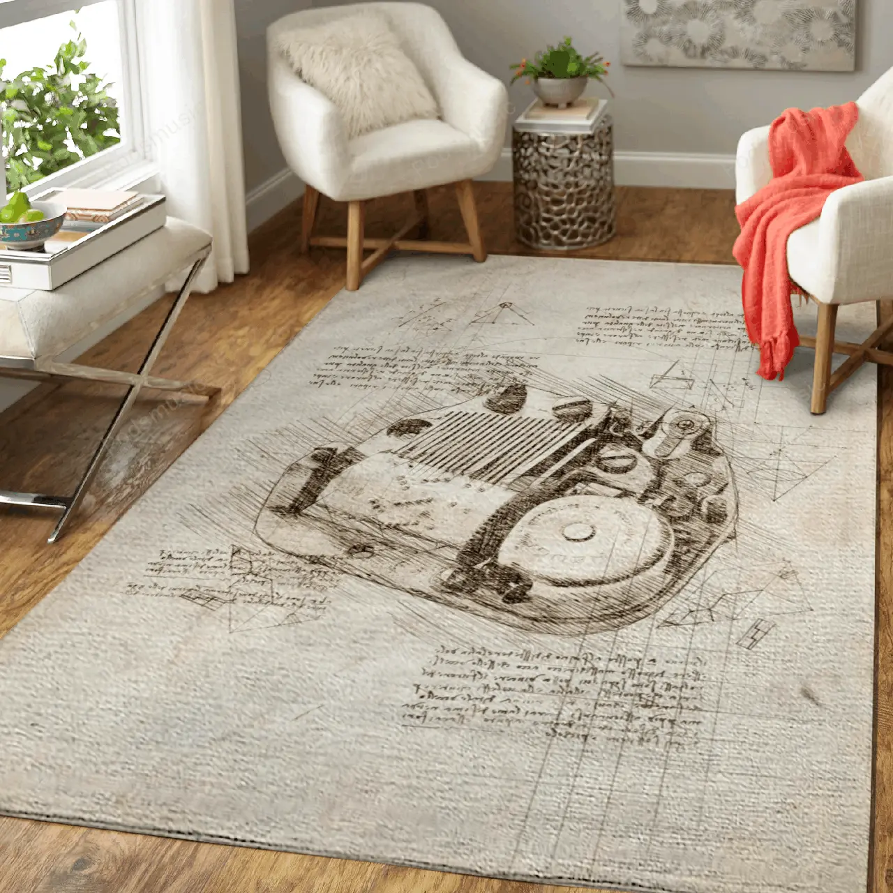 Music Box Da Vinci Inspired Sketches Art For Fans Area Rug Living Room Carpet Rug Regtangle Carpet Floor Decor Home Decor