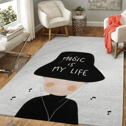 Music Is My Life Man People Character Cartoon Art For Fans Area Rug Living Room Carpet Rug Regtangle Carpet Floor Decor Home Decor