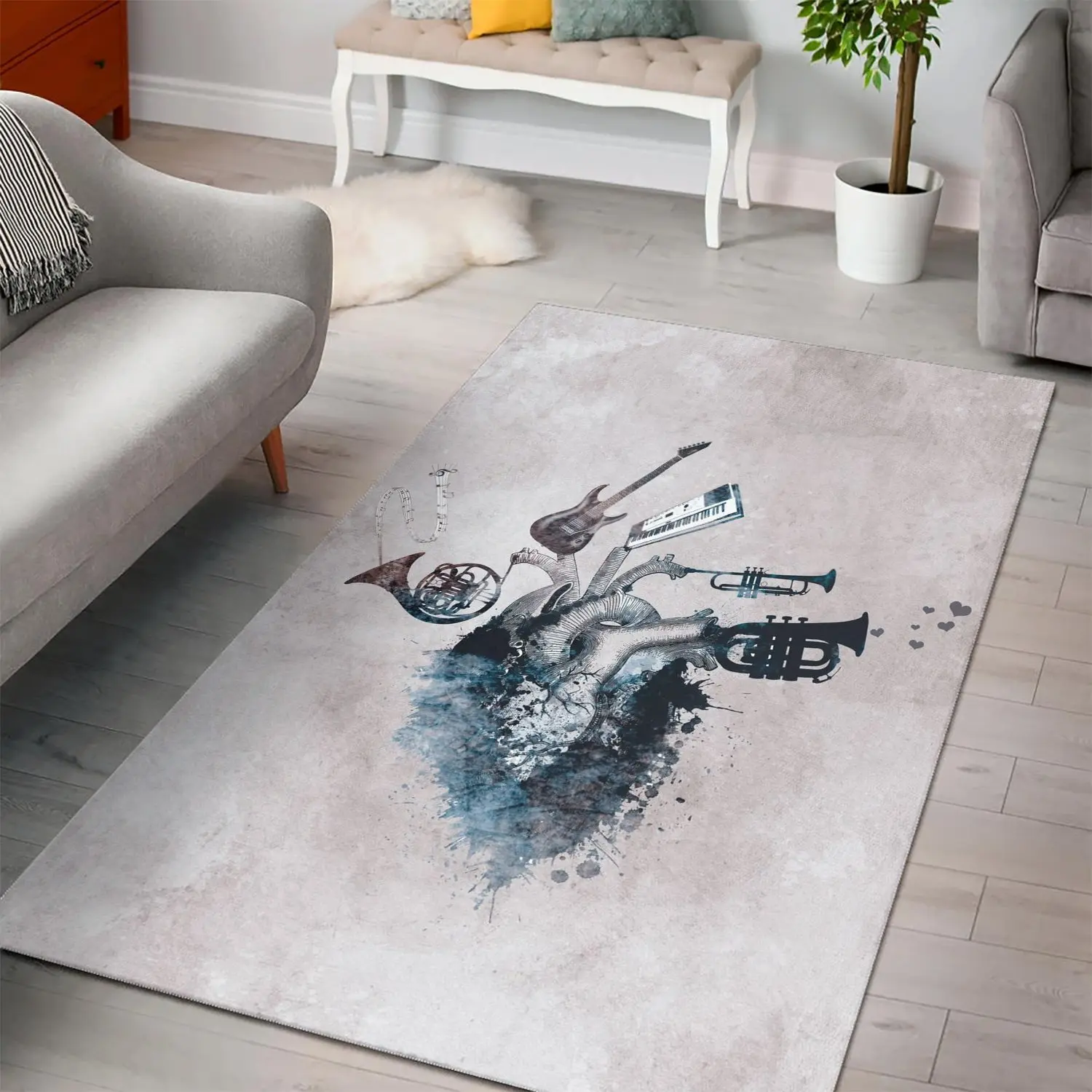 Music My Love Blue Instrument Area Rug Living Room Rug Home Decor Bedroom Christmas Gift