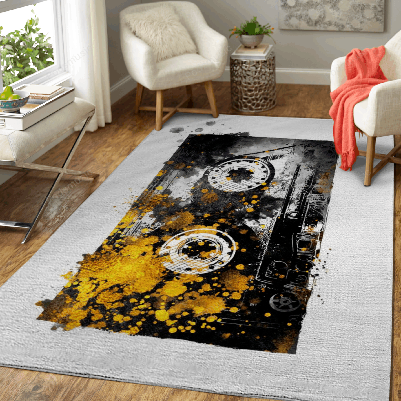 Music Tape Music Gold And Black Art For Fans Area Rug Living Room Carpet Rug Regtangle Carpet Floor Decor Home Decor