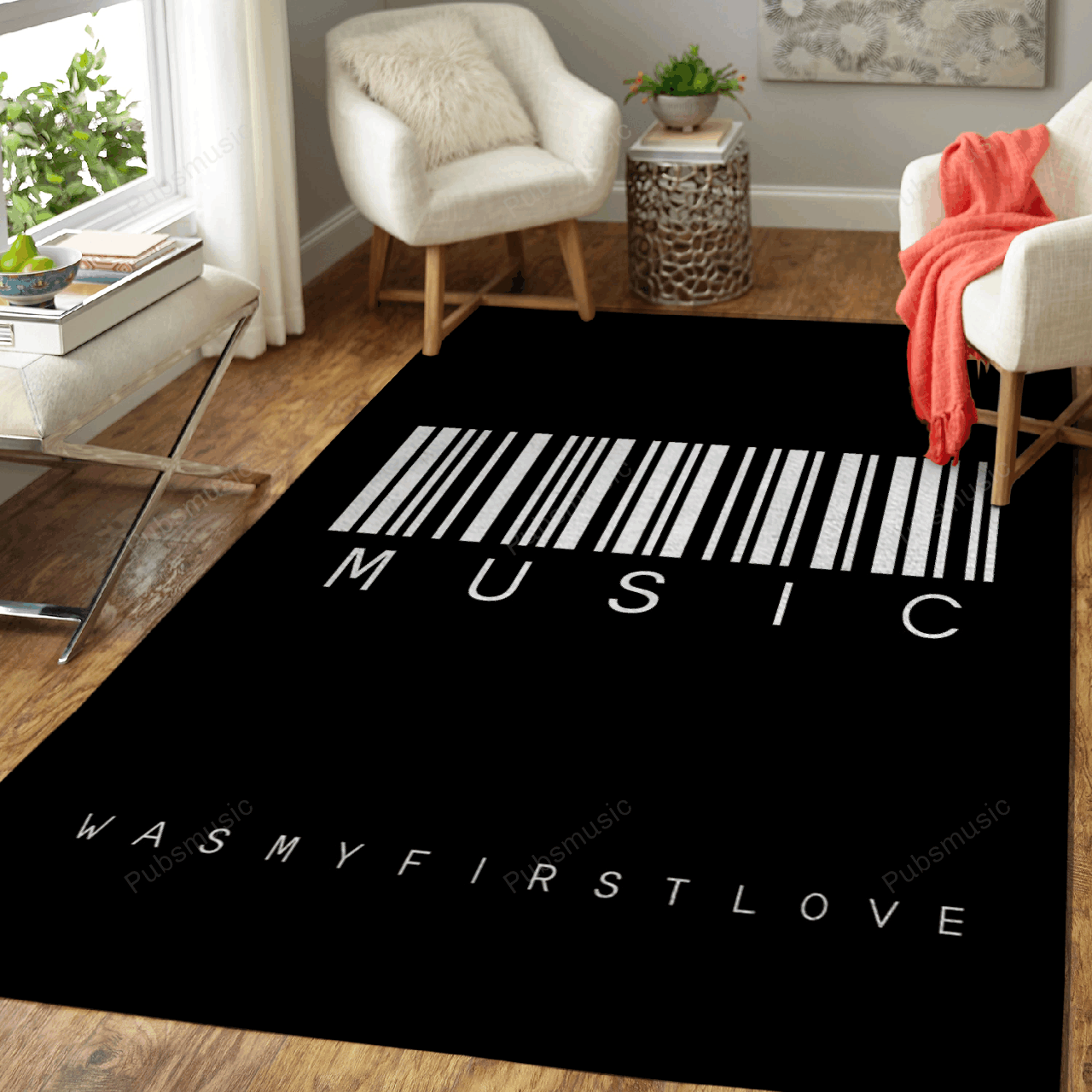 Music Was My First Love Barcode Art For Fans Area Rug Living Room Carpet Rug Regtangle Carpet Floor Decor Home Decor