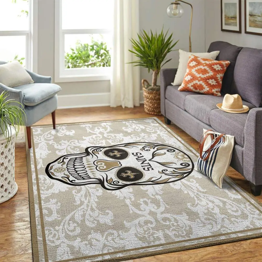 New Orleans Saints Nfl Skull Flower Style Living Room Rug Regtangle Carpet