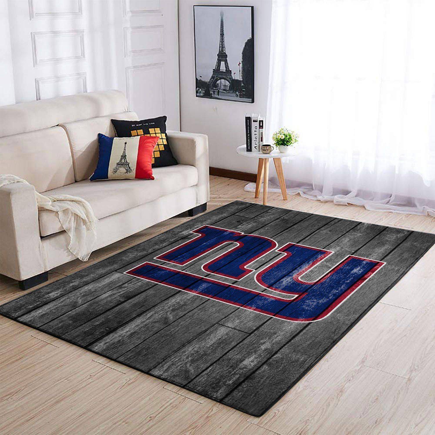 New York Giants Nfl Grey Wooden Style Living Room Sports Rug Regtangle Carpet