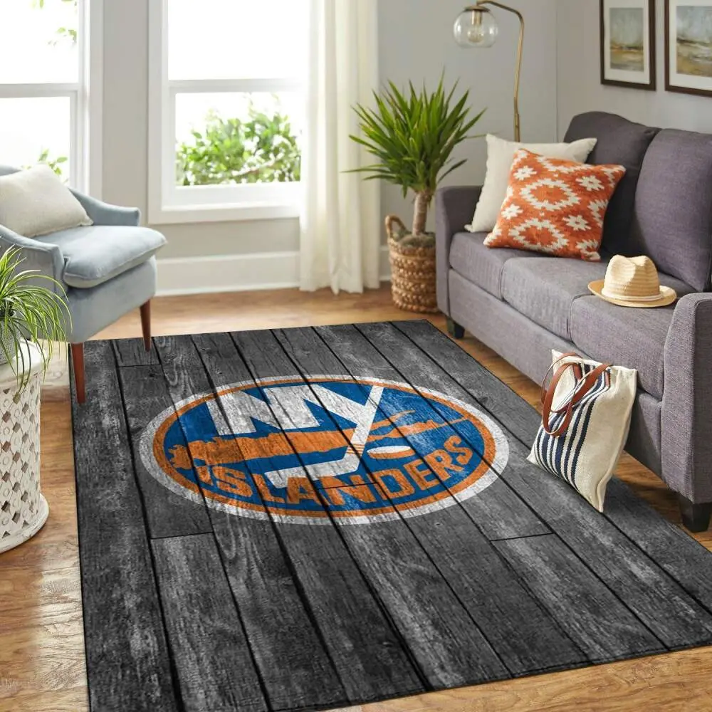 New York Islanders Nhl Grey Area Rugs Wooden Style Living Room Regtangle Carpet