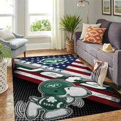 New York Jets Nfl American Flag & Snoopy Living Room Carpet Sports Carpet