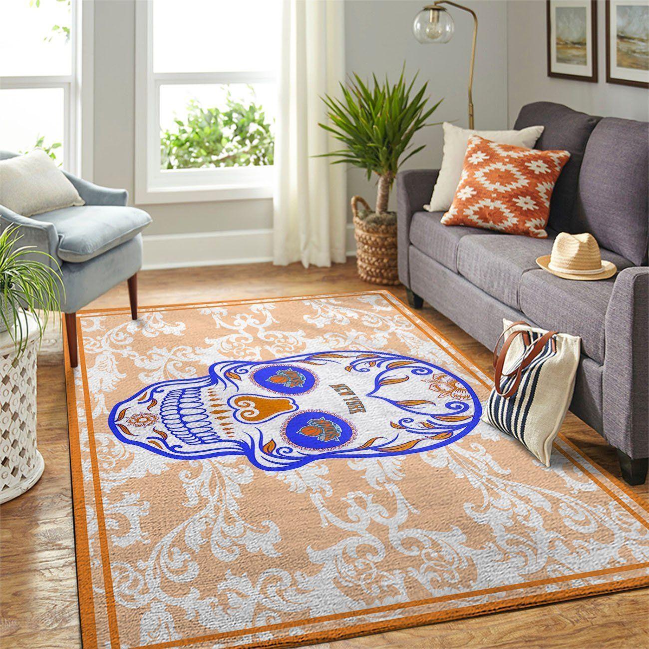 New York Knicks Nba Skull Flower Style Living Room Carpet Rug Regtangle Carpet