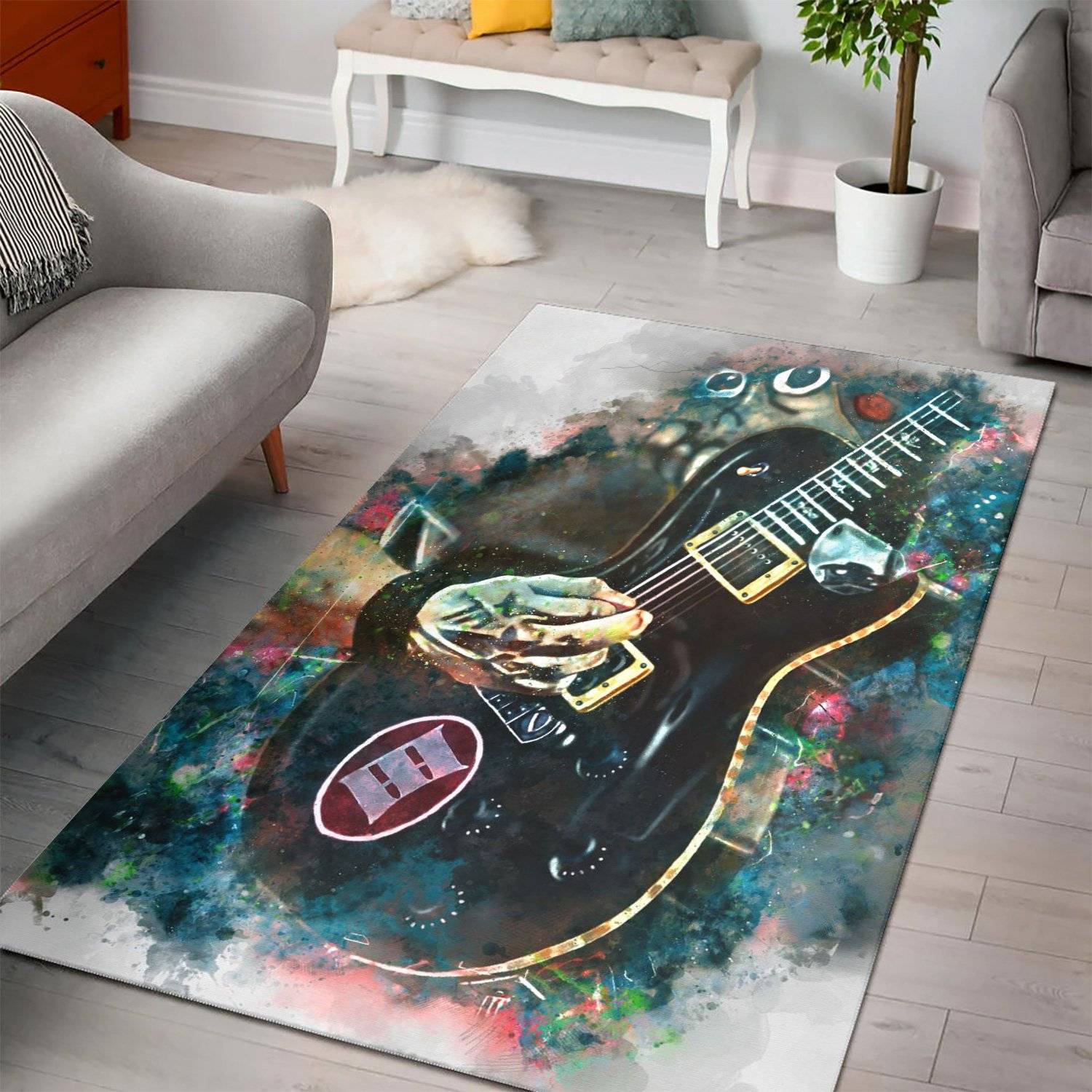 Music Guitar Playing Area Rug Living Room Rug Home Decor Rcdd81F32475