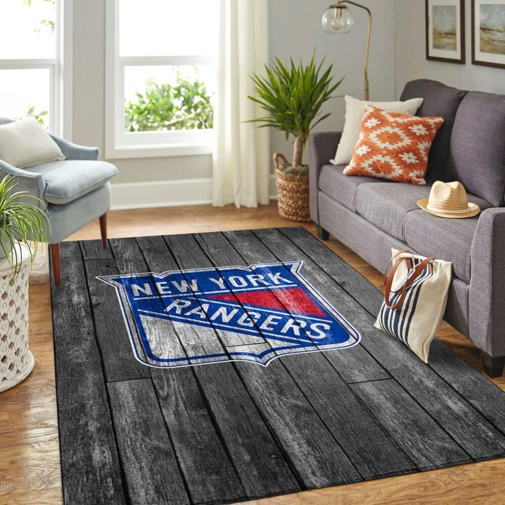 New York Rangers Nhl Grey Area Rugs Wooden Style Living Room Regtangle Carpet