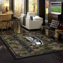 NFL Seattle Seahawks Camo Style Football Team Logos Sport Rug Area Rug