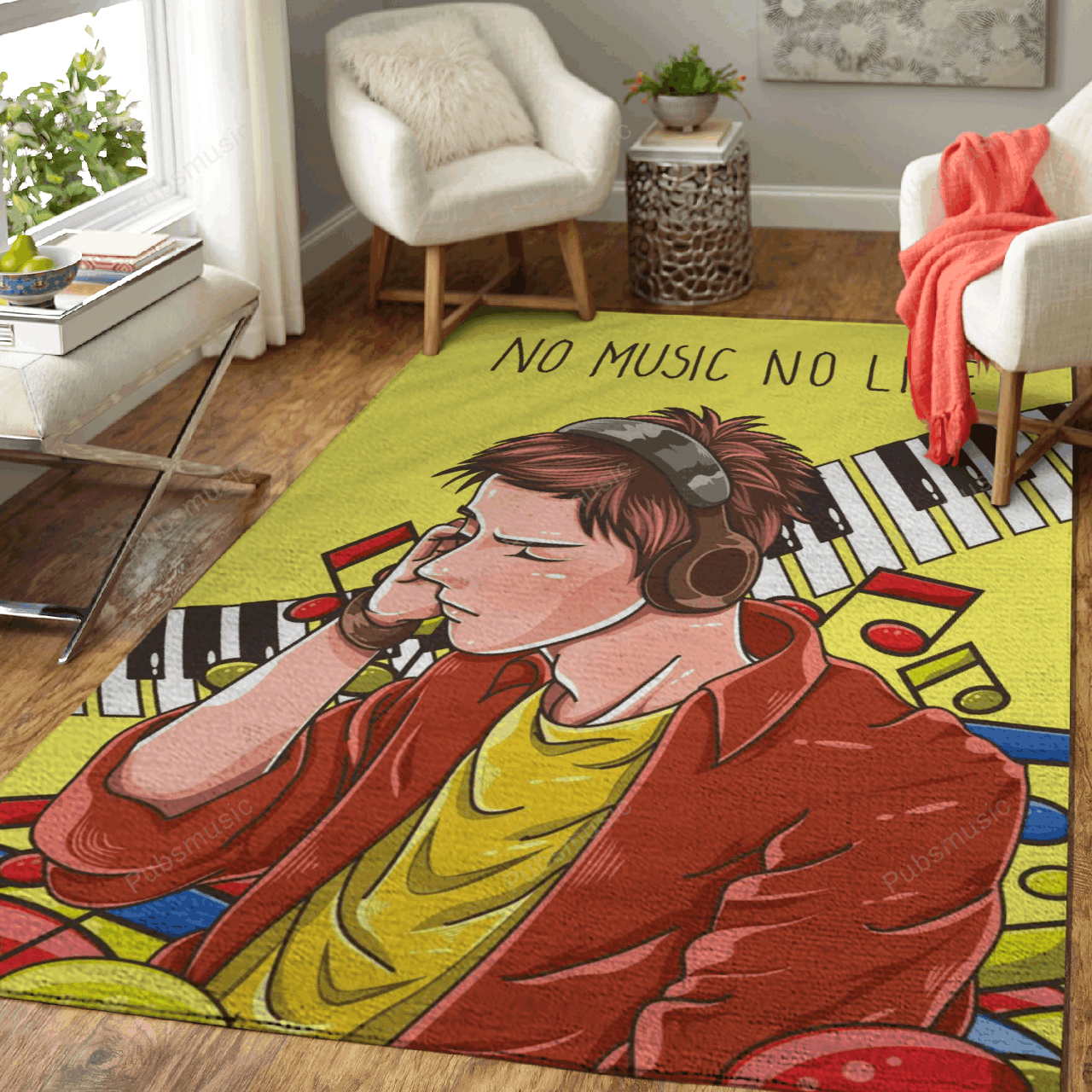 No Music No Life Funny And Happy Cartoon Art For Fans Area Rug Living Room Carpet Rug Regtangle Carpet Floor Decor Home Decor