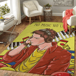 No Music No Life Funny And Happy Cartoon Art For Fans Area Rug Living Room Carpet Rug Regtangle Carpet Floor Decor Home Decor
