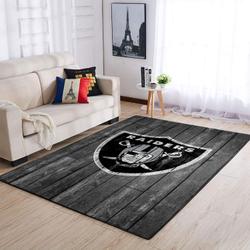 Oakland Raiders Nfl Team Logo Grey Area Rugs Wooden Style Living Room Carpet Sports Rug Regtangle Carpet Floor Decor Home Decor