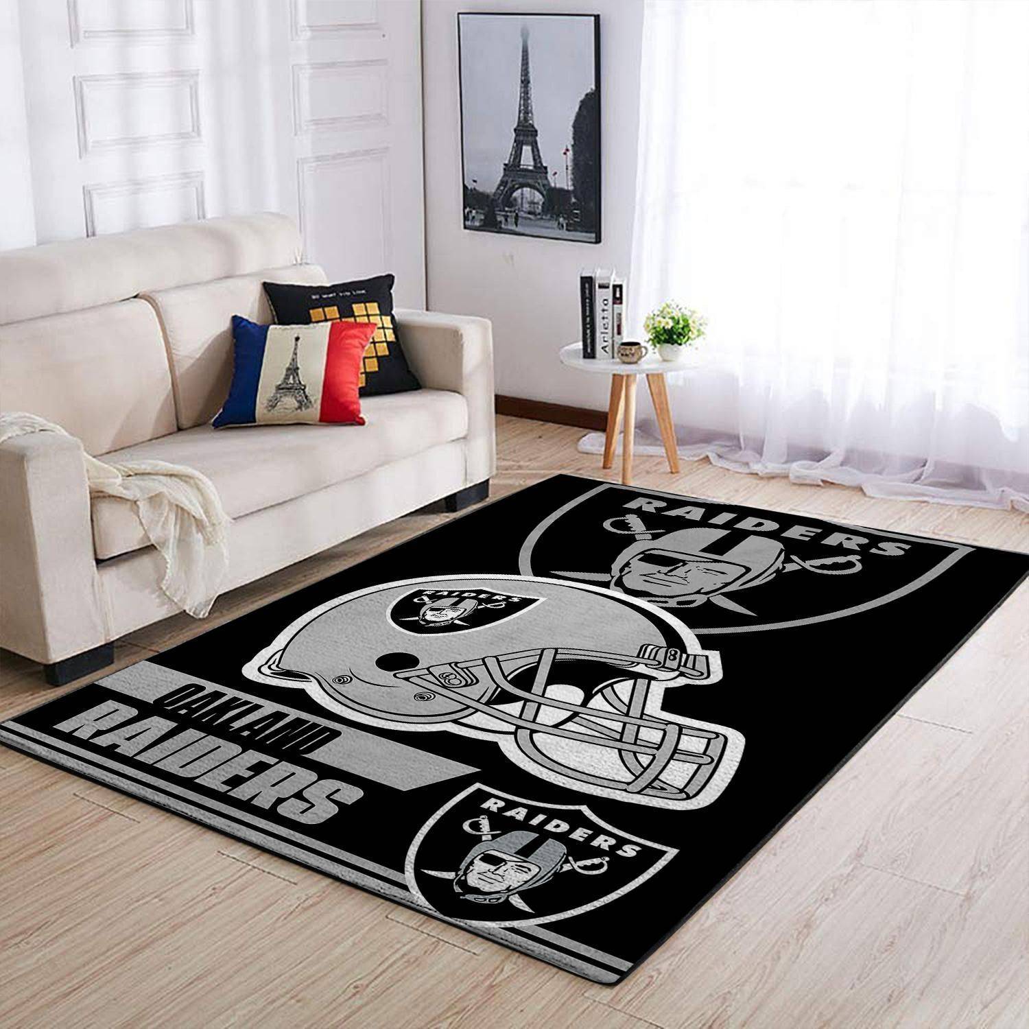 Oakland Raiders Nfl Team Logo Helmet Rectangle Area Rug Area Rug Living Room Carpet Rug Regtangle Carpet Floor Decor Home Decor