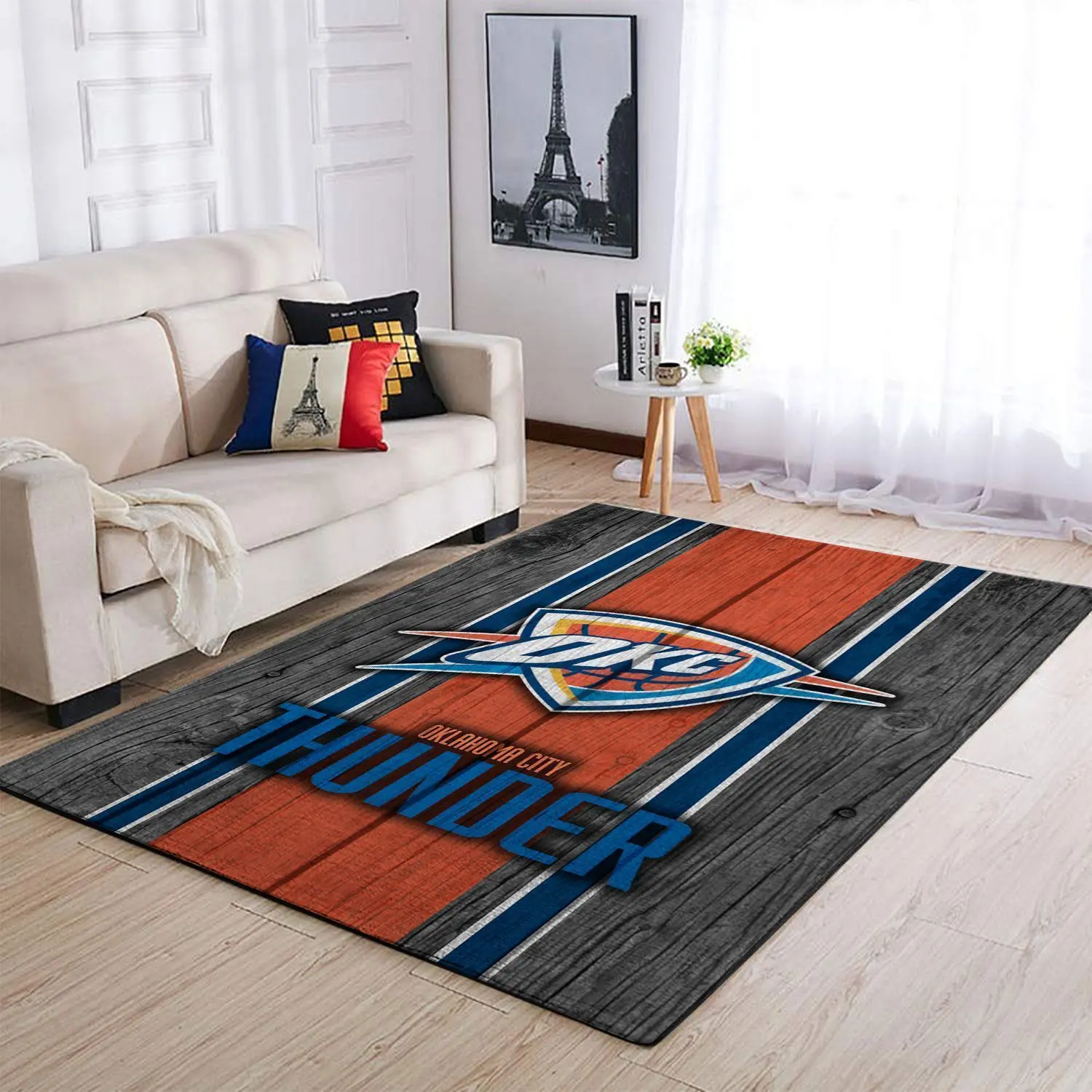 Oklahoma City Thunder Nba Wooden Style Living Room Rug Regtangle Carpet