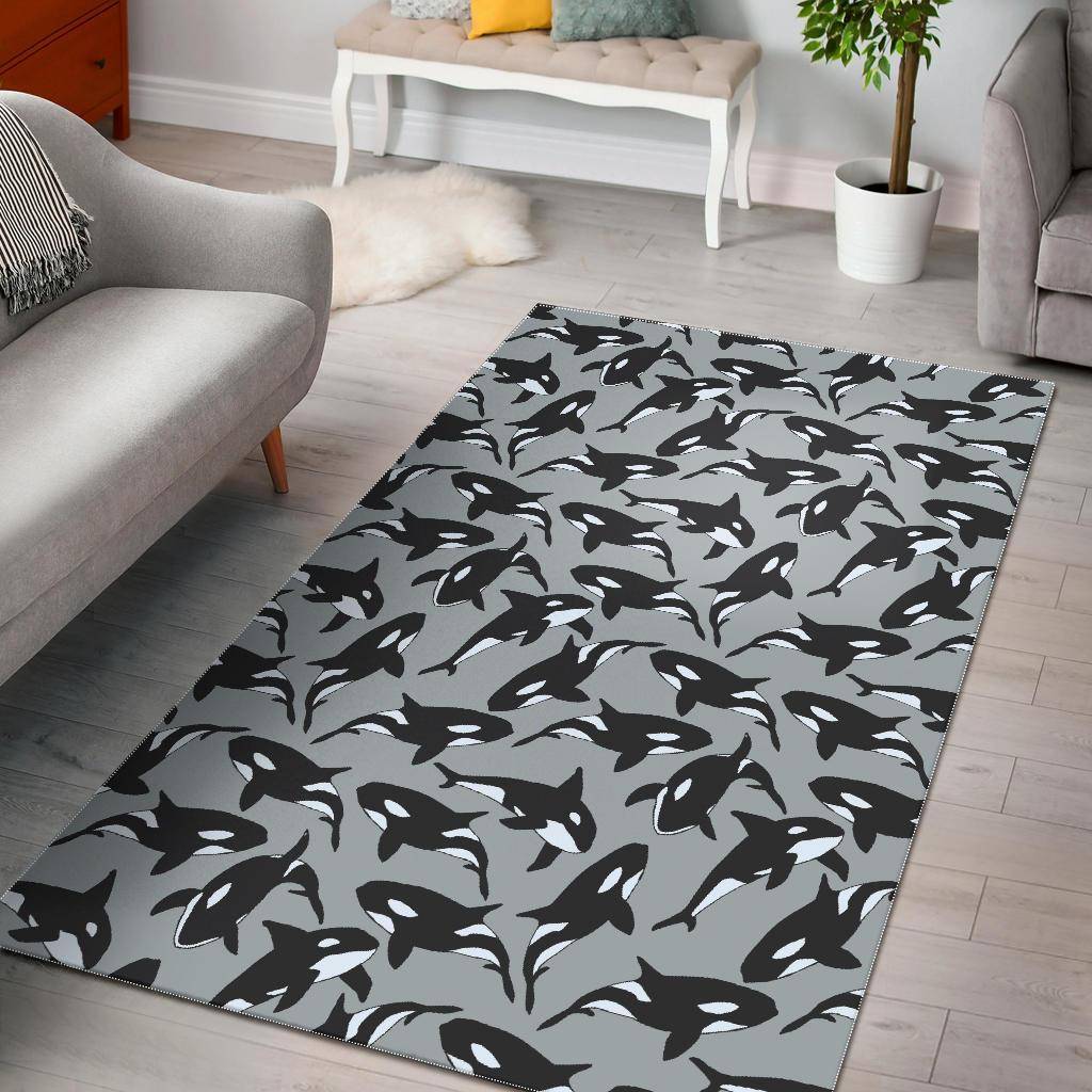 Orca Killer Whale Print Pattern Area Rug Living Room Rug Home Decor