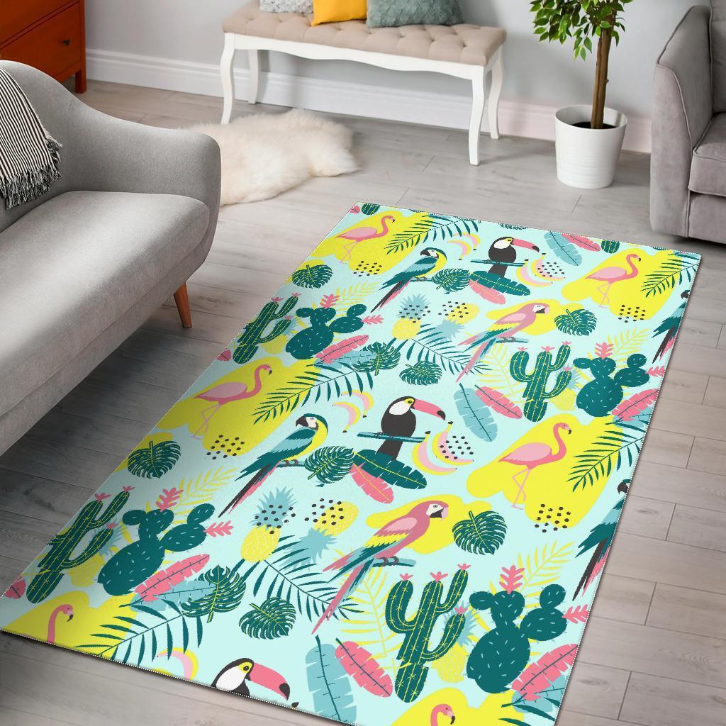 Pastal Parrot Bird Floral Pattern Print Area Rug Living Room Rug Home Decor