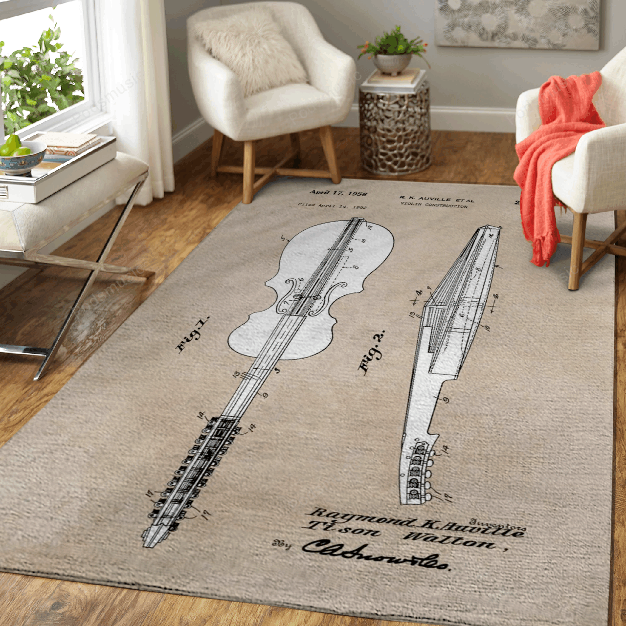 Patent Art Auville 1956 Violin Construction Patent Music Art For Fans Area Rug Living Room Carpet Rug Regtangle Carpet Floor Decor Home Decor