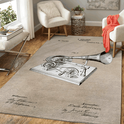 Patent Art Berliner Gramophone 1895 Patent Music Art For Fans Area Rug Living Room Carpet Rug Regtangle Carpet Floor Decor Home Decor